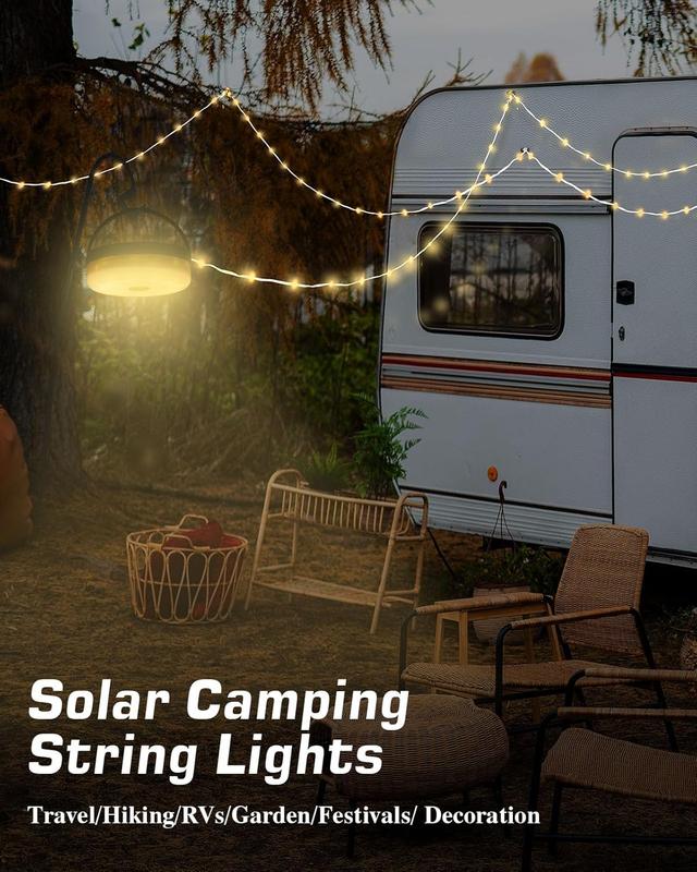 Solar Camping String Lights, 39.4Ft Ultra Long String with 150LEDs, Solar Powered and USB Rechargeable Light with Remote Control,Portable Camping Light for Hiking, Decorations