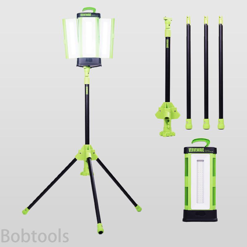 Rechargeable LED Work Light with Stand - Cordless Work Light Kit 3 Page Head, 500 1000 2000 Lumen 3500 6500K Dimmable 6AH Camping Light with Detachable Tripod,Hooks and Carrying Bag