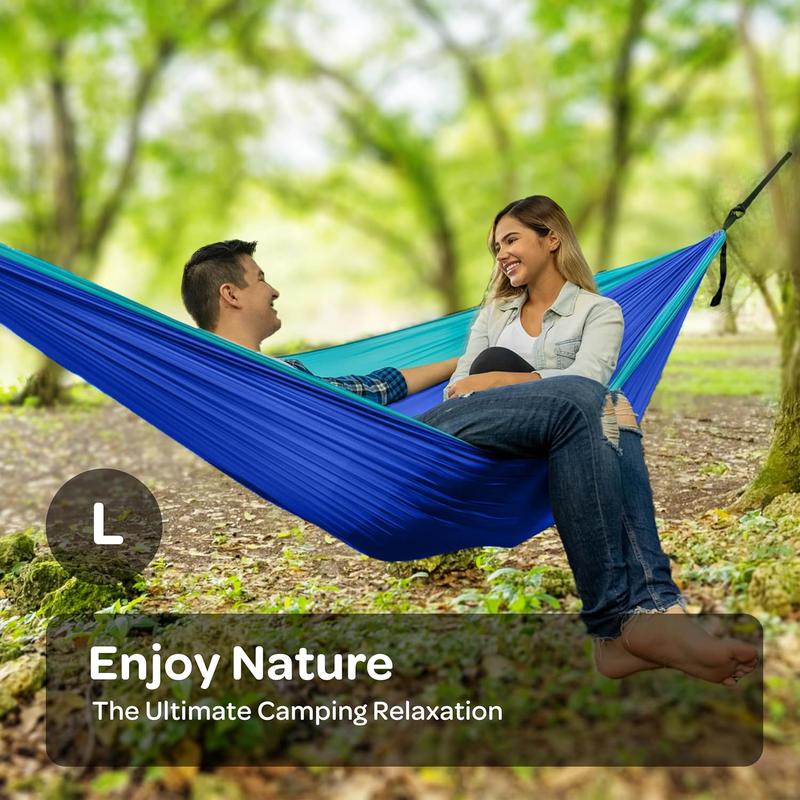 Hammock 500 lb Capacity - Lightweight Nylon Camping Hammock Chair - Double or Single Sizes w Tree Straps and Attached Carry Bag