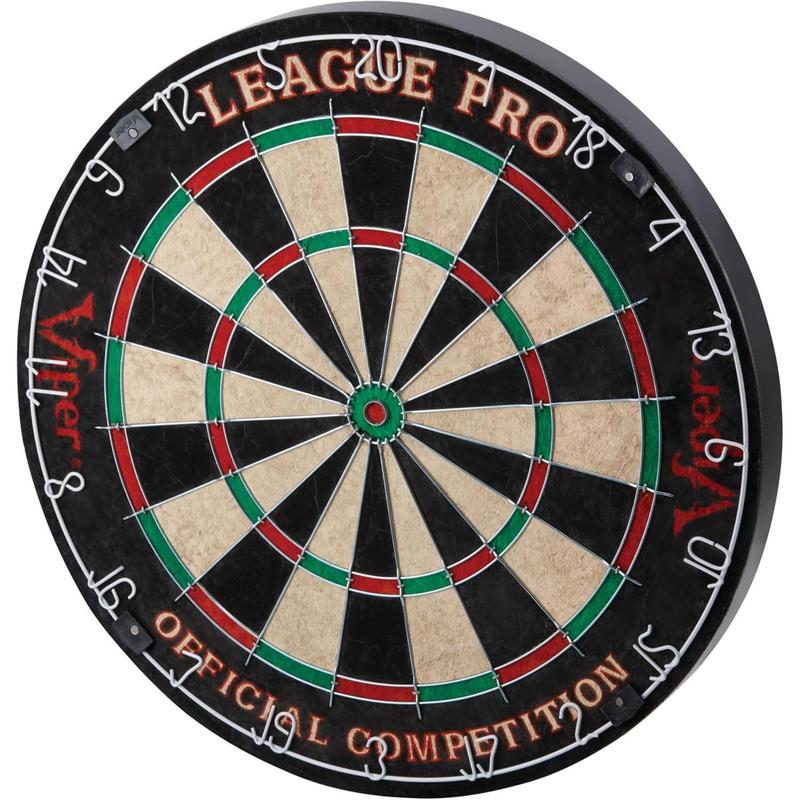 Vip League Pro Regulation Bristle Steel Tip Dartboard Starter Set with Staple-Free Bullseye, Radial Spider Wire, High-Grade Sisal with Rotating Number Ring, Chalk Cricket Scoreboard, Steel Tip Darts