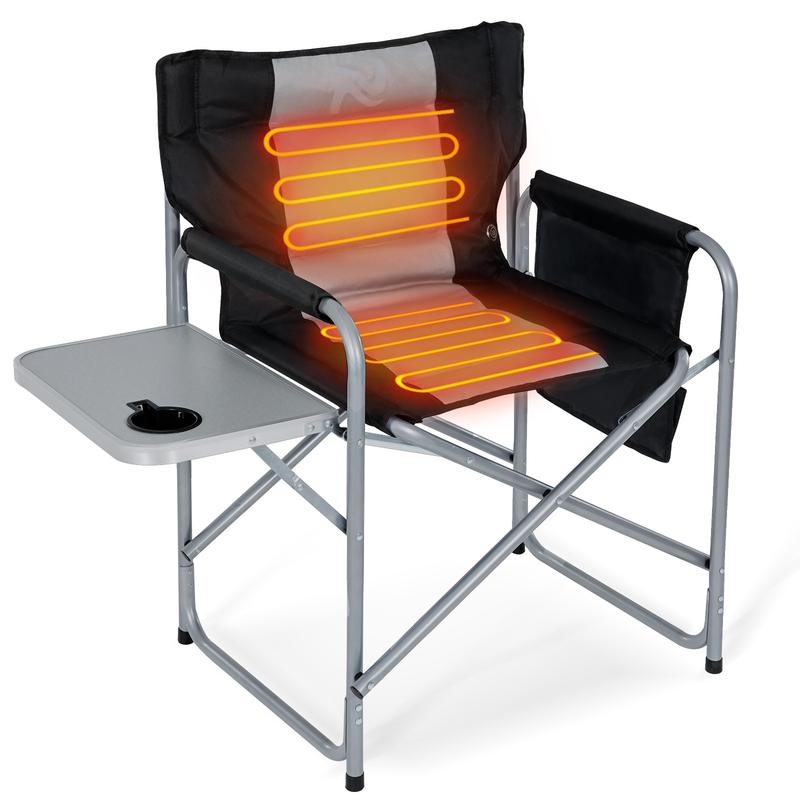 LILYPELLE Oversized Heated Director Camping Chair, Portable Directors Chair with 3 Heat Levels, Heavy Duty Outdoor Heating Folding Chair Camp Chairs with Side Table, Pocket for Camping, Fishing, Picnic, Lawn