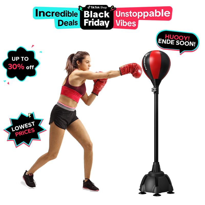 MERACH Freestanding Punching Ball with Stand, Punching Bag for Adults & Teens, Adjustable Height Boxing Bag for Stress Relief & Fitness with Boxing Gloves