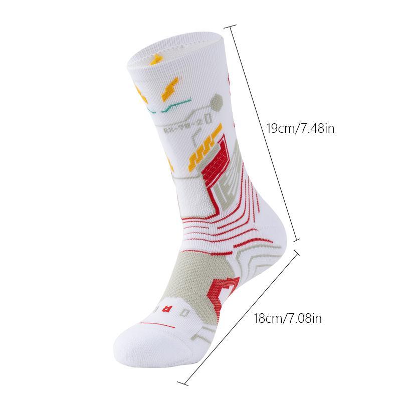 Sporty Men's Colorblock & Letter Print Mid-calf Socks, 1 Pair Sport Breathable Comfortable Crew Socks, Socks for Men, Athletic Running Socks for Men