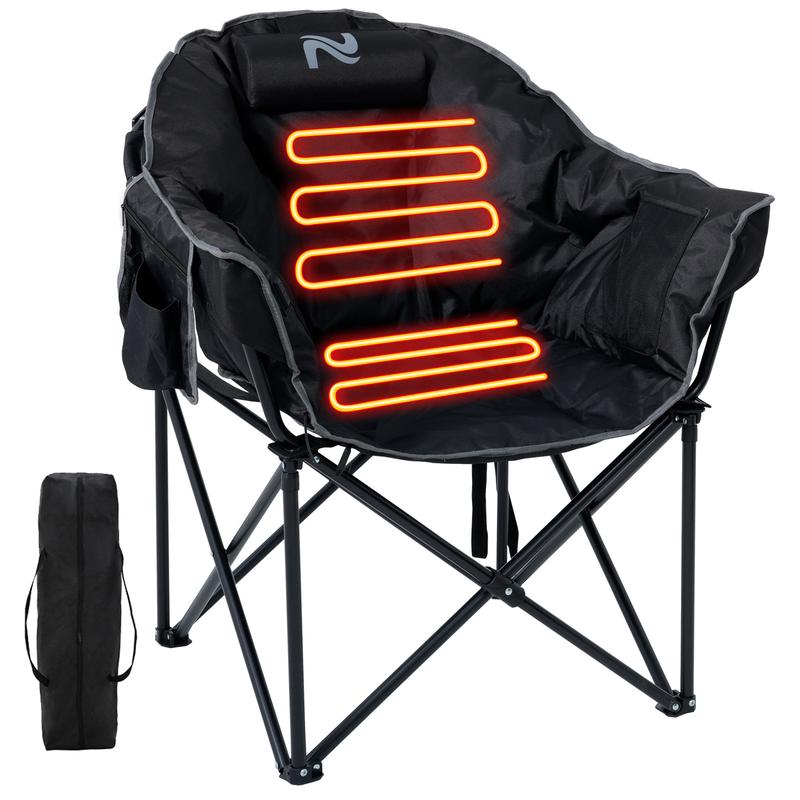 MOPHOTO Oversized Folding Camping Chair, Portable Heated Camping Chairs Fully Padded Outdoor Lawn Chair Patio Lounge Chairs 500 LBS Capacity
