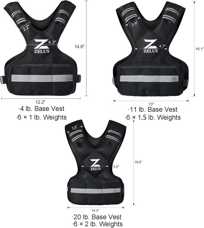 ZELUS Weighted Vest for Men and Women | 4-10lb 11-20lb 20-32lb Vest with 6 Ironsand Weights for Home Workouts | Adjustable Body Weight Vest Exercise Set for Cardio and Strength Training