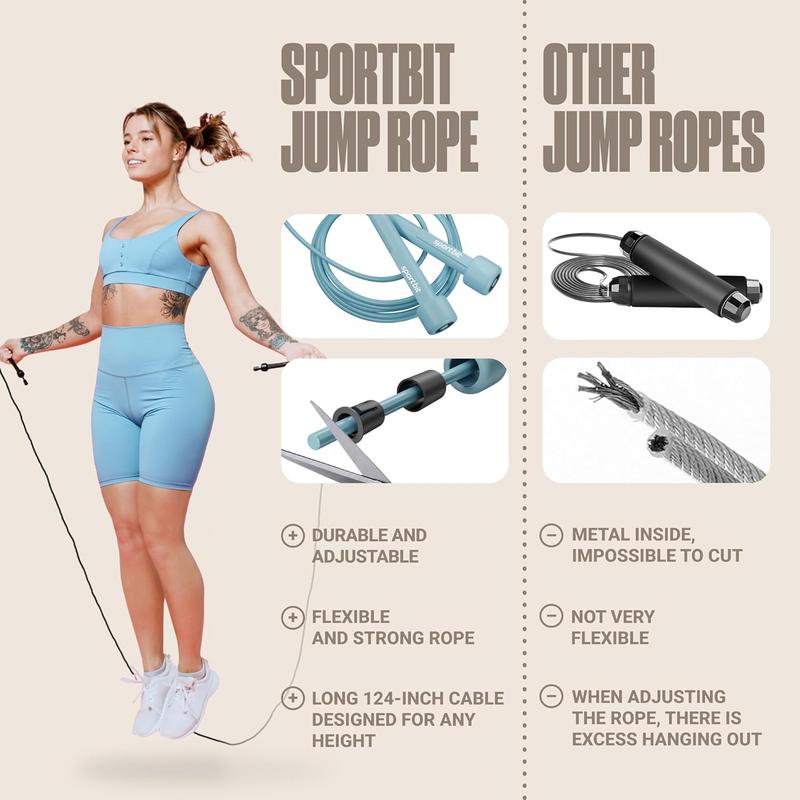 SPORTB Adjustable Jump Rope for Fitness - Jumping Rope for Women, Men. Skipping Rope for Workout, Boxing, Exercise. Speed Jump Rope for Adults