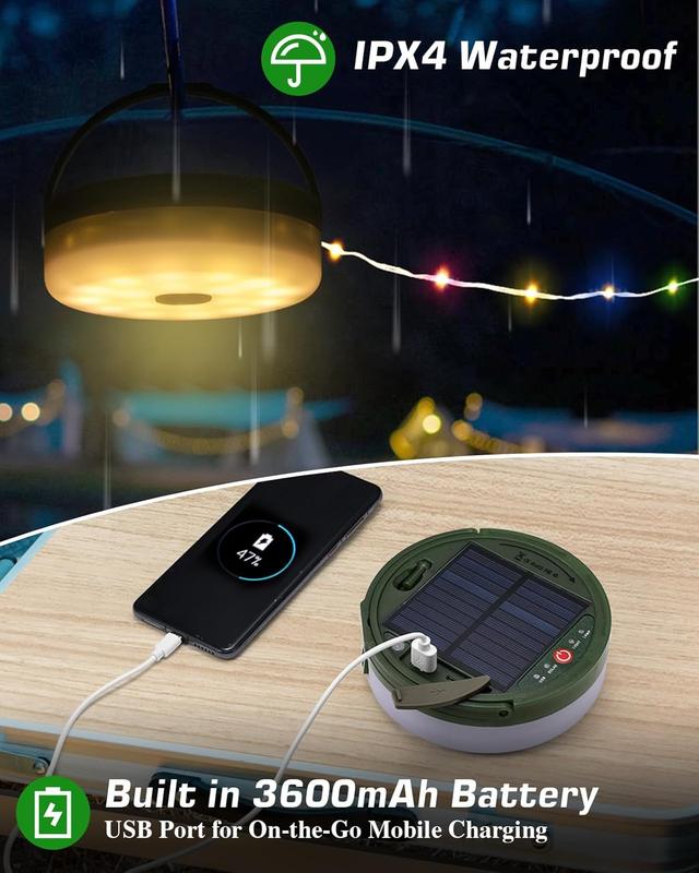 Solar Camping String Lights, 39.4Ft Ultra Long String with 150LEDs, Solar Powered and USB Rechargeable Light with Remote Control,Portable Camping Light for Hiking, Decorations