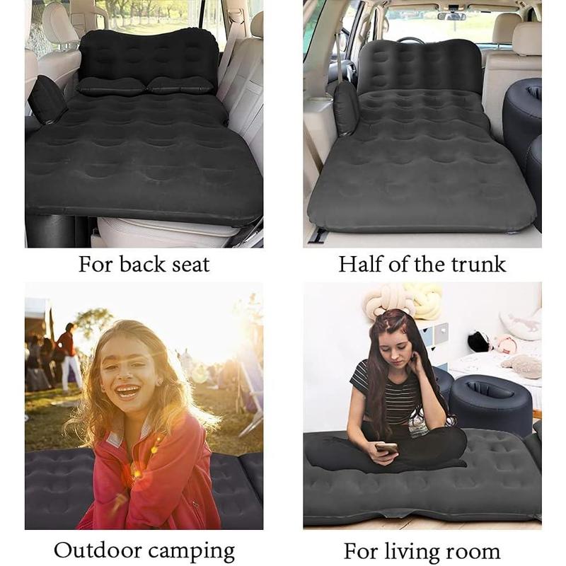 Inflatable Car Air Mattress Travel Bed - Thickened Camping Bed Sleeping Pad with Car Air Pump 2 Pillows for Car Tent SUV Sedan Pickup Back Seat - Black