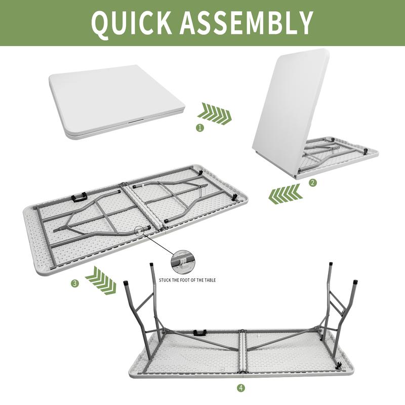 6FT Plastic Folding Table, Portable Picnic Table Outdoor, for Camping, Party, Wedding,Picnic, with Lock, Handle - White