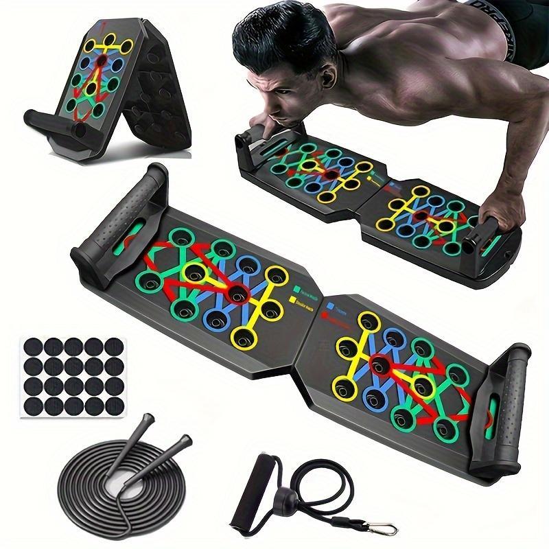 Portable Push Up Board, 1 Set Foldable Push Up Board with Handle, Resistance Band & Jump Rope, Home Gym Workout Equipment for Chest, Abdomen, Arm & Back