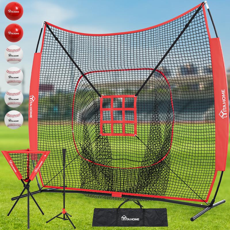 YITAHOME 7'x7' Baseball Practice Net for Hitting and Pitching, Portable Softball Net for Batting with Baseballs, Carrying Bag, Strike Zone, Baseball Nets for Backyard