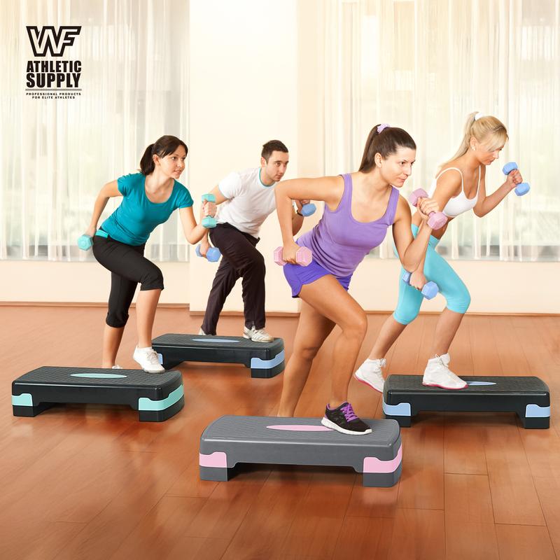 Tone Fitness Adjustable Height Aerobic Stepper Set with 2 Dumbbells & Measuring Tape, Workout Exercise Step Platform w Level Risers, 3 Colors, the Ultimate Gift for a Joyful Holiday and Merry Christmas