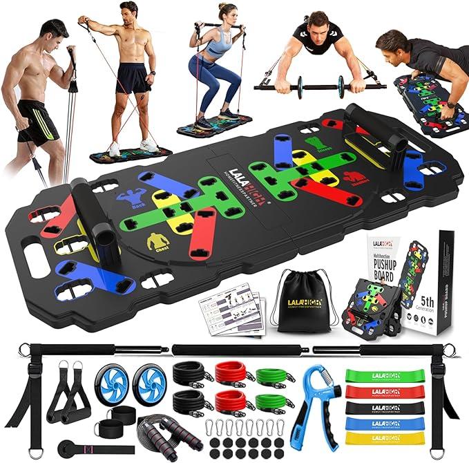 LALAHIGH J05 Ultimate Home Exercise Equipment with 25 Gym Accessories. Biggest Push Up Board Set.