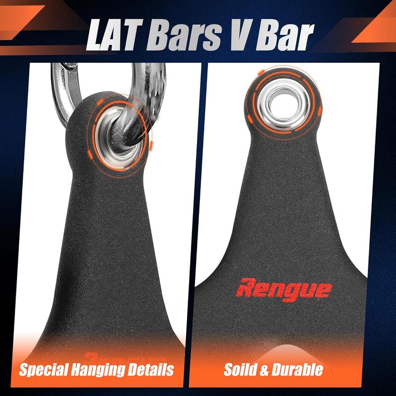 Rengue LAT Pull Down Bar T-Bar V-Bar Pulley Cable Machine LAT Pulldown Attachments Back Tricep Pull Down Attachment Strength Training Handle Grips LAT Pulldown Bar Press Down Exercises for Home Gym