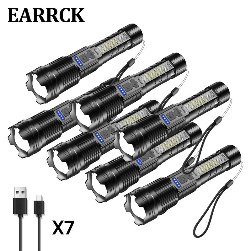 7 PCS Strong Flashlight Set for Friend, Rechargeable, Waterproof, Camping Gadgets 2024, Hurricane Supplies, Family Camping Essentials, for Road Garage