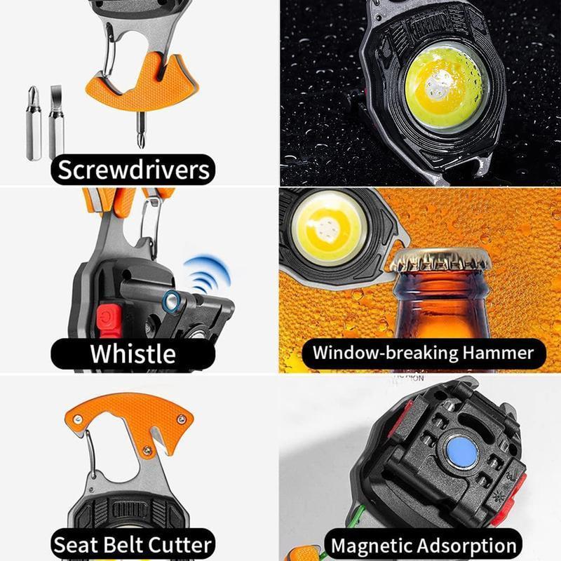 Used for Outdoor Camping and Hiking,Multi Functional COB Keychain Flashlight, Mini Tool with Magnetic Screwdriver, Bottle Opener,etc.,lifesaving Whistle, Multi Light Mode Portable Outdoor Hiking Lighting, Rechargeable LED Light Rechargeable Multifunction