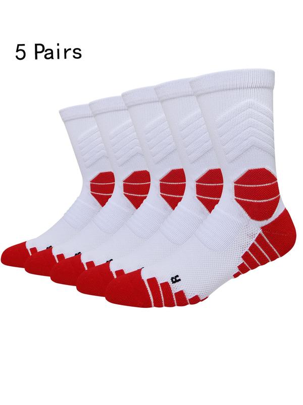 Men's Basketball Socks, Athletic Cushioned Crew Socks with Arch Compression Design, Sports Socks for All Seasons