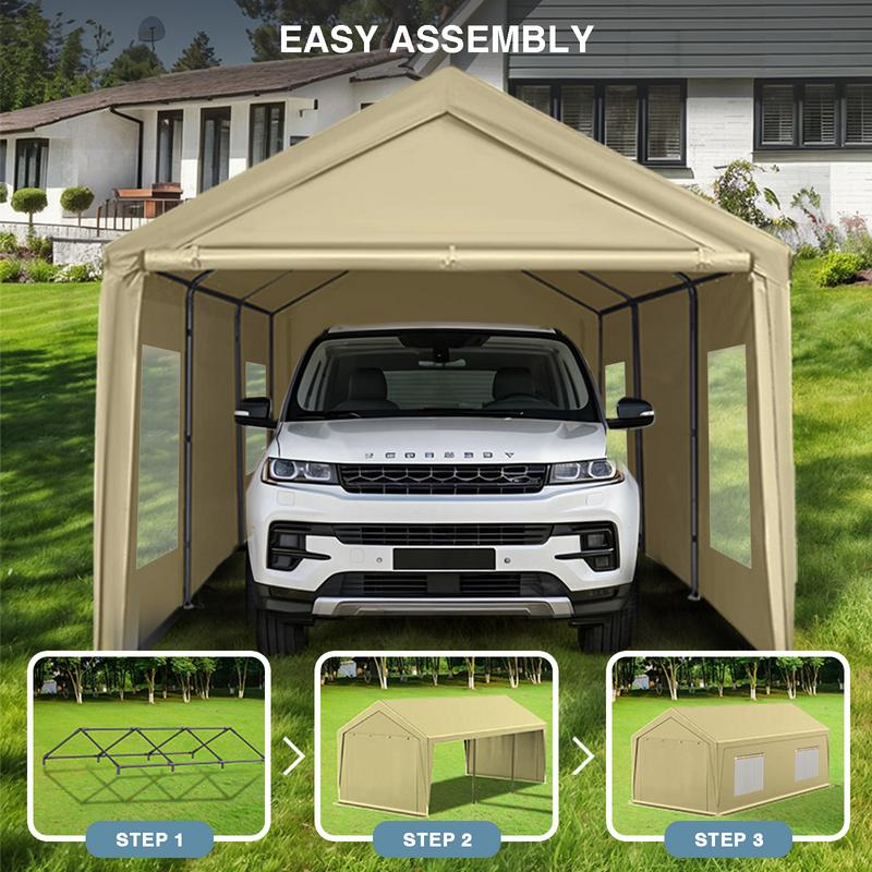 10x20 ft Carport, Heavy Duty Carport Canopy with Roll-Up Windows, Portable Garage with Removable Sidewalls & Doors, Car Canopy with All-Season Tarp for Car Boat Truck Party