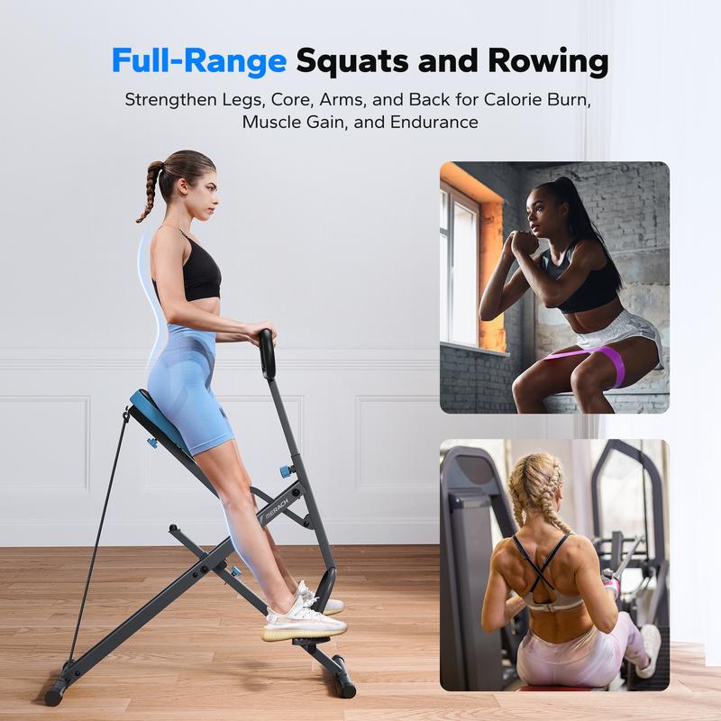 MERACH Squat Machine Glutes Workout Adjustable Resistance Foldable Exercise Equipment Leg Exercise Machine with 350lbs Weight Capacity, Rowing Machine