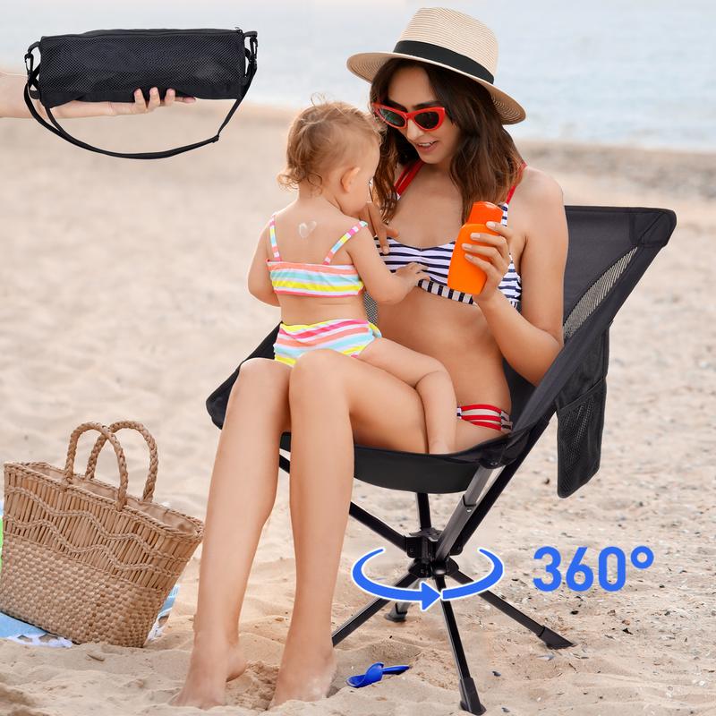 2024 Camping Gadgets Portable Swivel Camping Chair, Quick Setup Folding Chair With Cup Holders, Side Pockets And Carry Bag，Holds up to 330 Pounds