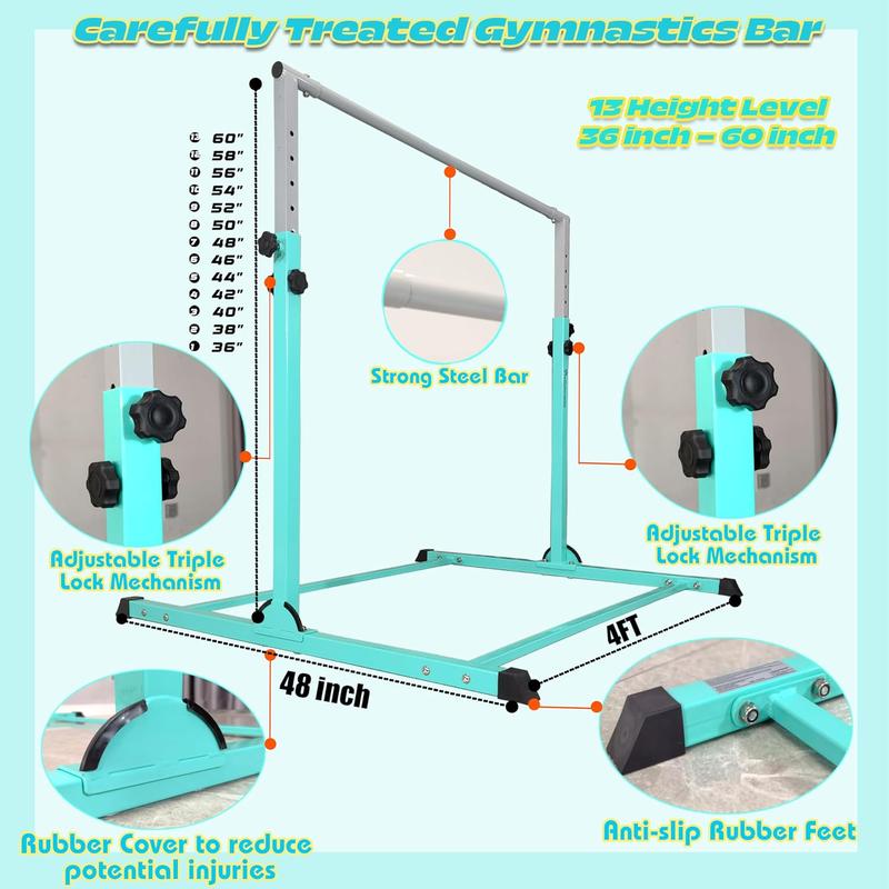 Sturdy Gymnastics Bar for -No Wobble Gymnastic Bar for  Ages 3-12 Years, Weight Limit 300 lbs, Gymnastic Kip Bar, Gymnastic Horizontal Bars for Boys and Girls at Home or Gym