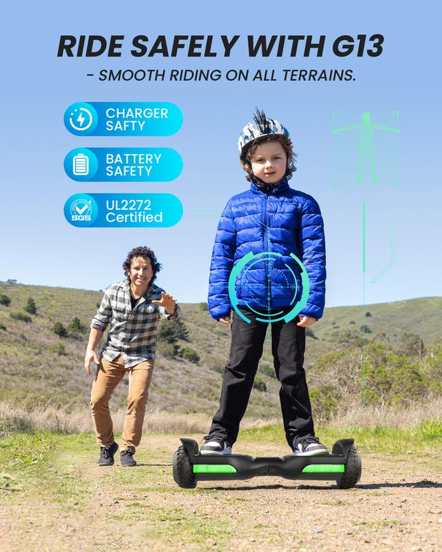 Hoverboard New G13 All Terrain Hoverboard with LED Lights & 500W Motor, Self Balancing Off Road Hoverboards with Bluetooth for Kids ages 6-12 and Adults