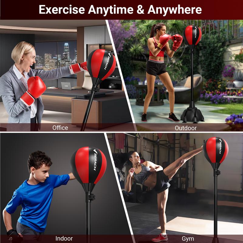 MERACH Freestanding Punching Ball with Stand, Punching Bag for Adults & Teens, Adjustable Height Boxing Bag for Stress Relief & Fitness with Boxing Gloves