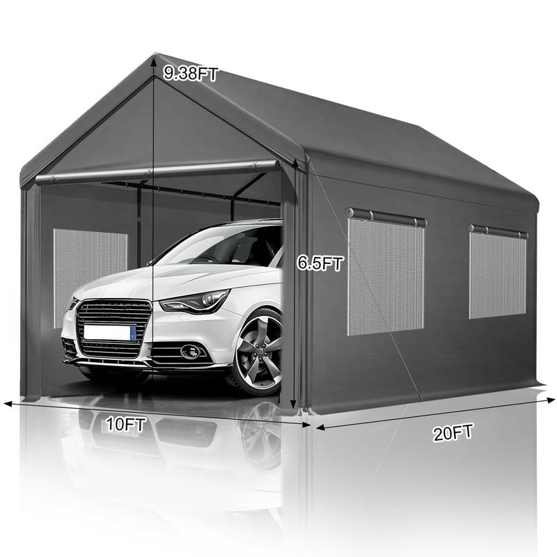 10x20 ft Carport, Heavy Duty Carport Canopy with Roll-Up Windows, Portable Garage with Removable Sidewalls & Doors, Car Canopy with All-Season Tarp for Car Boat Truck Party