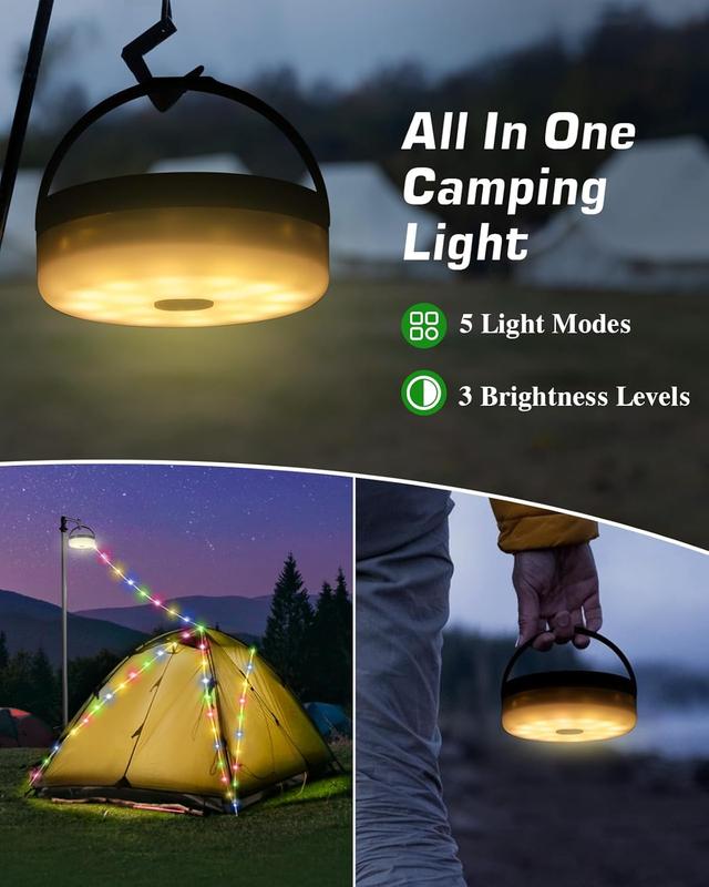 Solar Camping String Lights, 39.4Ft Ultra Long String with 150LEDs, Solar Powered and USB Rechargeable Light with Remote Control,Portable Camping Light for Hiking, Decorations