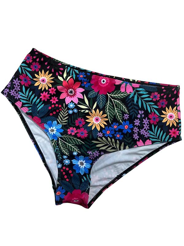 Plus Size Floral Leaf Print Bikinis Set, Backless Swim Tube Top & High Waist Swim Panty, Summer Bathing Suits, Women's Swimwear for Summer