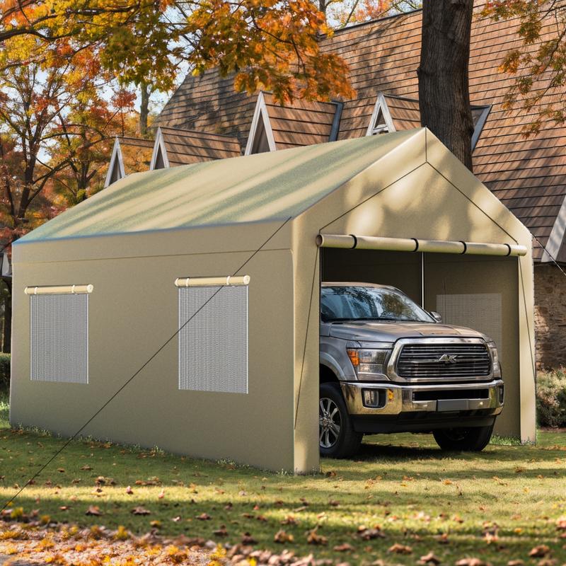 10x20 ft Carport, Heavy Duty Carport Canopy with Roll-Up Windows, Portable Garage with Removable Sidewalls & Doors, Car Canopy with All-Season Tarp for Car Boat Truck Party