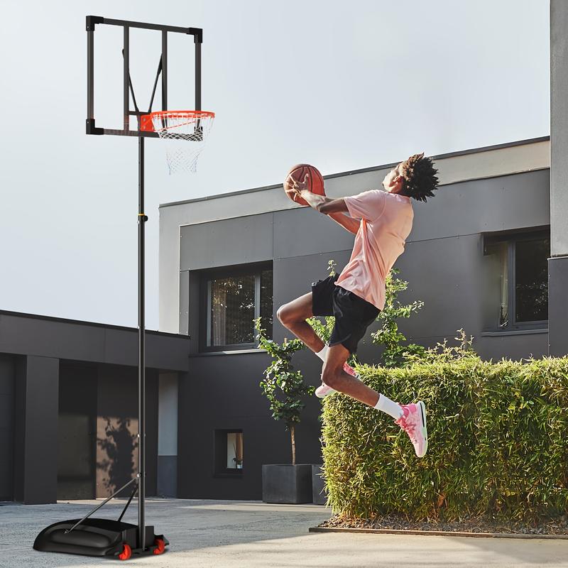 Adjustable Basketball Hoop For Outdoor Use, 8-10ft Portable System With 32-Inch Shatterproof Backboard And Sturdy Base