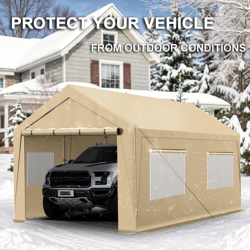 10x20 ft Carport, Heavy Duty Carport Canopy with Roll-Up Windows, Portable Garage with Removable Sidewalls & Doors, Car Canopy with All-Season Tarp for Car Boat Truck Party