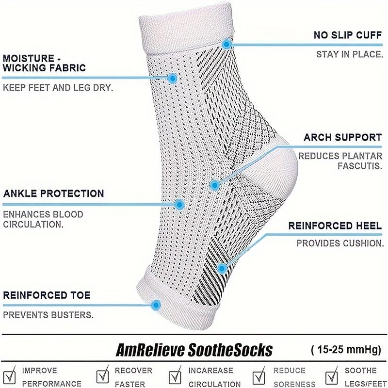 4-Pack Neuropathy Compression Socks with Arch Support and Reinforced Heel and Toe - Moisture-Wicking Poly-Cotton Blend, Ankle Protection and Blood Circulation Improvement - Anti-Fatigue Sports Socks for Men and Women - Hand Wash Only - Knit Fabric for All