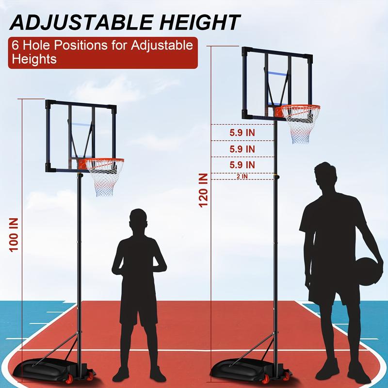 Adjustable Basketball Hoop For Outdoor Use, 8-10ft Portable System With 32-Inch Shatterproof Backboard And Sturdy Base