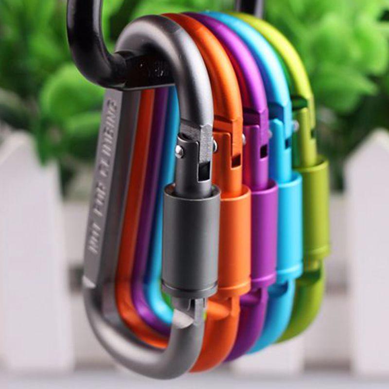 8D Thickened Colorful Long Nut Band Locking Carabiner, 4 Counts Aluminum Alloy Climbing Buckle, Portable Hook for Bag, Tent, Outdoor Camping Hiking