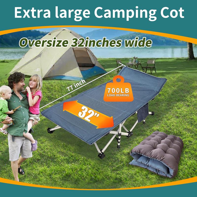 32'' Width Camping Cot XXL Oversized Portable Sleeping Cot with Comfortable Mattress for Adults Extra Wide Folding Cot Easyy to Setup and Storage Camping Bed Heavy Duty with Carry Bag for Home Office Outdoor