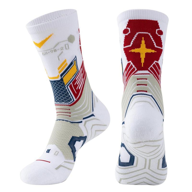 Sporty Men's Colorblock & Letter Print Mid-calf Socks, 1 Pair Sport Breathable Comfortable Crew Socks, Socks for Men, Athletic Running Socks for Men