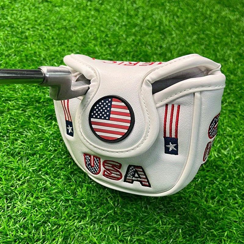 Fashionable PU Leather Golf Putter Cover, Flag Pattern Golf Accessories, Golf Club Head Cover, Golf Accessories for Men & Women