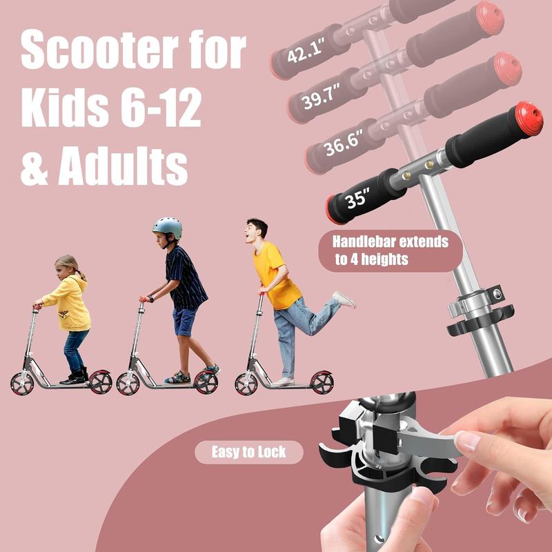 Scooter for Kids 6-12 & Adults | Adjustable Height, Foldable, Lightweight Aluminum Frame | Holds Up to 220lbs | Smooth Ride on Any Terrain