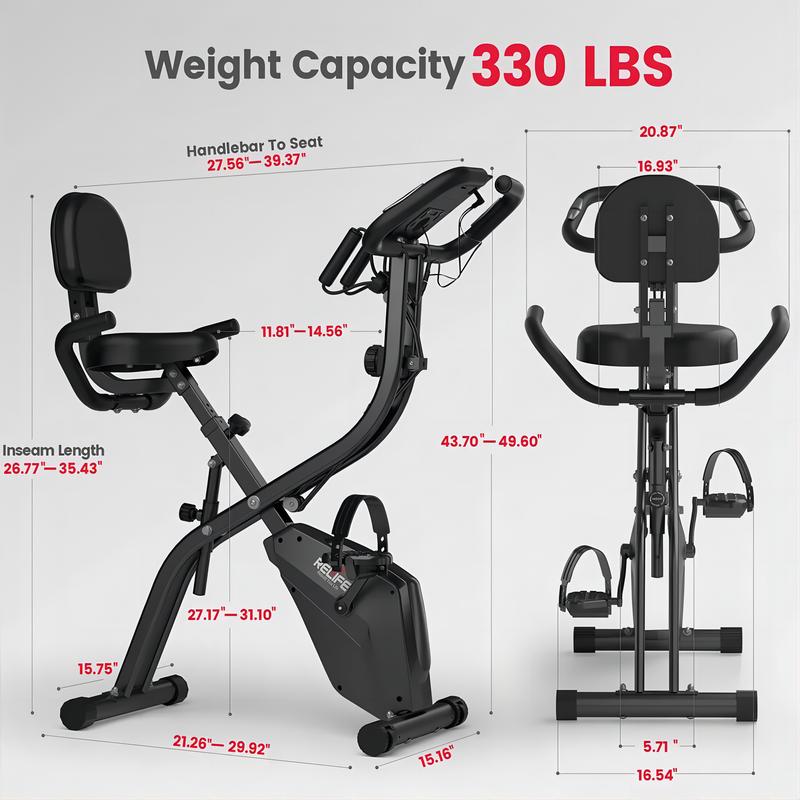 Relifesports 3-in-1 Folding Exercise Bike for Home lndoor Cycling Bicycles Fitness Cardio Workout,Foldable Stationary Bike with Arm Resistance Band