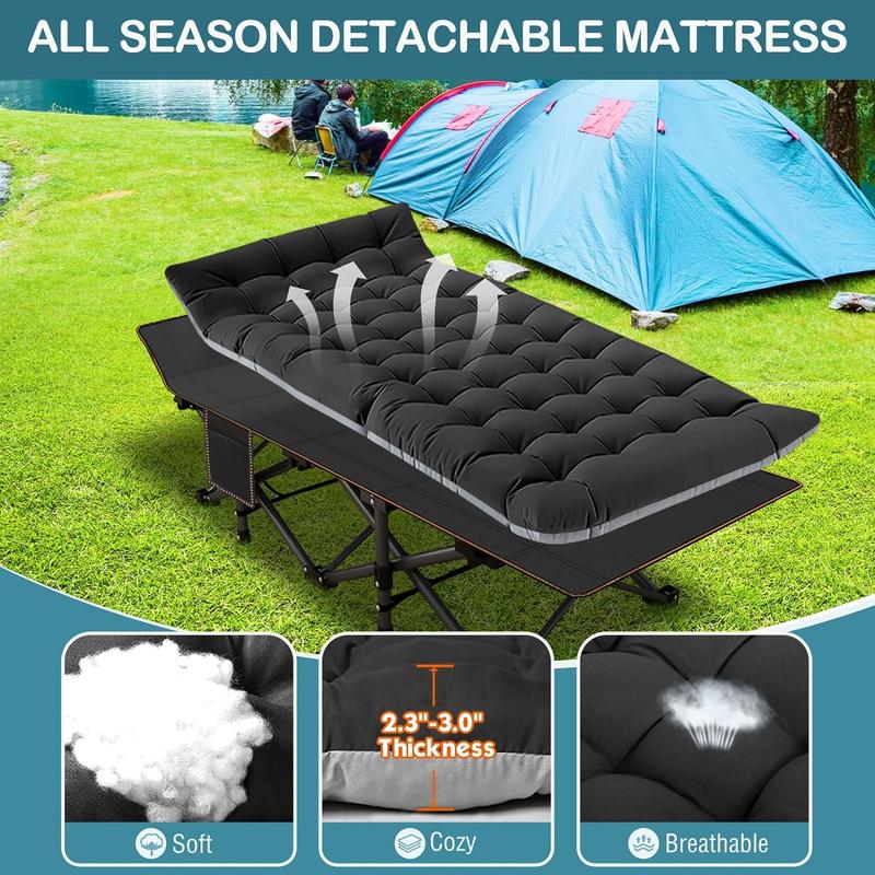 DoCred Camping Cot with Comfortable Mattress Cots for Sleeping with Pad Heavy Duty Camping Bed Sleeping Cot Include Carry Bag Camping Cots for Adults Home Office Nap Vocation Outdoor