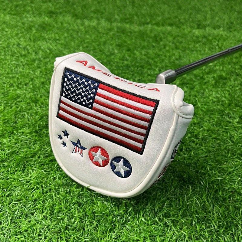 Fashionable PU Leather Golf Putter Cover, Flag Pattern Golf Accessories, Golf Club Head Cover, Golf Accessories for Men & Women