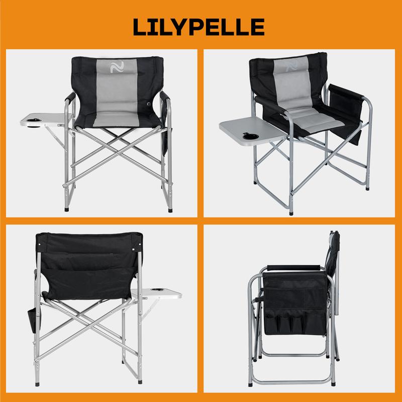 LILYPELLE Oversized Heated Director Camping Chair, Portable Directors Chair with 3 Heat Levels, Heavy Duty Outdoor Heating Folding Chair Camp Chairs with Side Table, Pocket for Camping, Fishing, Picnic, Lawn