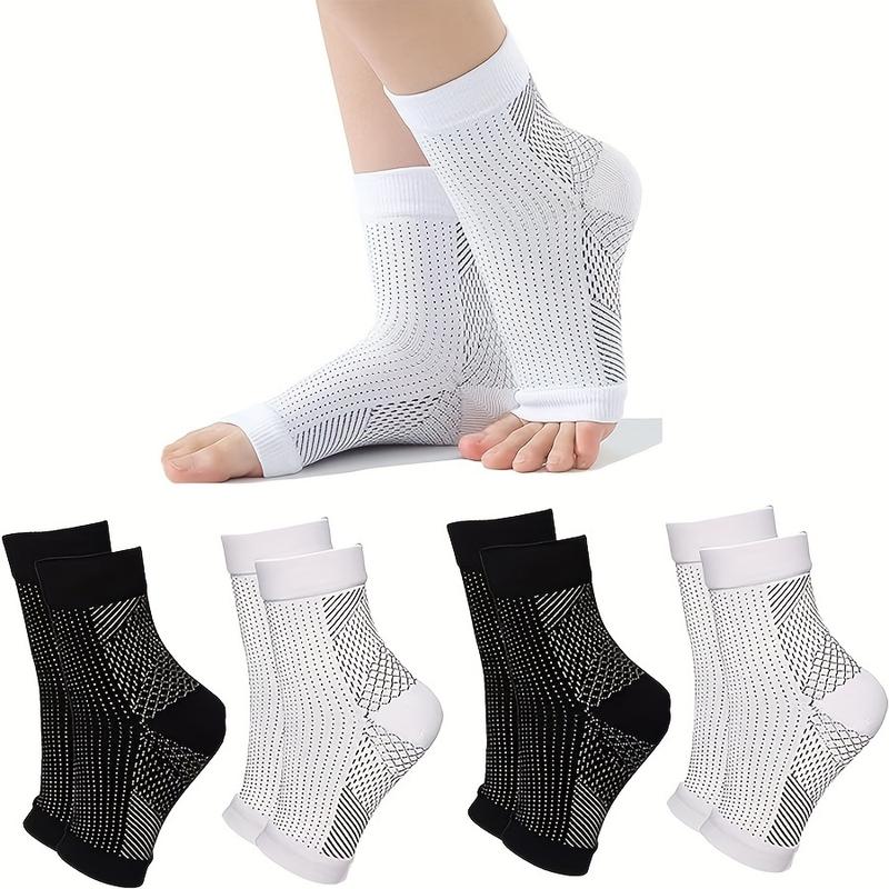 4-Pack Neuropathy Compression Socks with Arch Support and Reinforced Heel and Toe - Moisture-Wicking Poly-Cotton Blend, Ankle Protection and Blood Circulation Improvement - Anti-Fatigue Sports Socks for Men and Women - Hand Wash Only - Knit Fabric for All