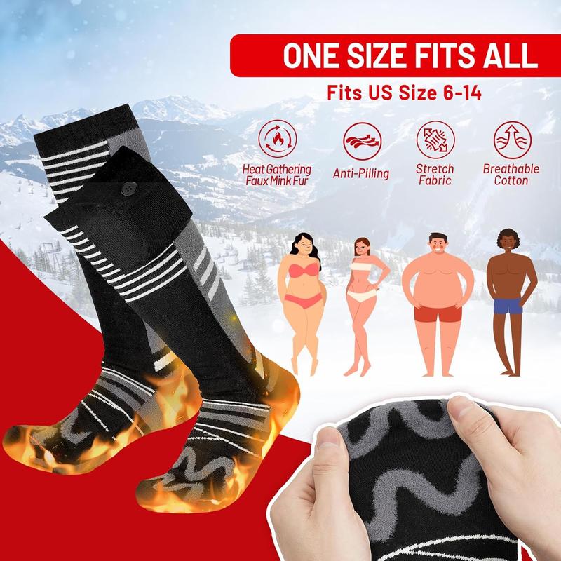 Faux Mink Fur Heated Socks (2 Pairs): 10-Hour Heating | APP-Control | 5000mAh Rechargeable Electric Socks - Battery Powered Cold Weather Foot Warmer Socks for Men Women | Hunting Skiing Camping