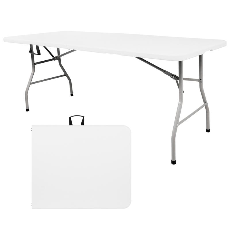 6FT Plastic Folding Table, Portable Picnic Table Outdoor, for Camping, Party, Wedding,Picnic, with Lock, Handle - White