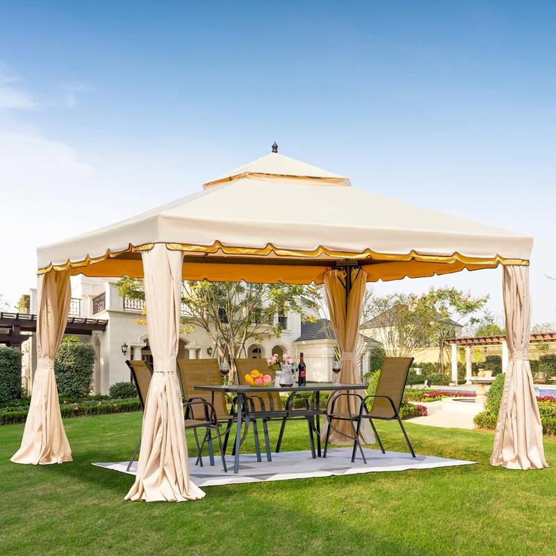 Outdoor Canopy Gazebo,Party Tent,Canopy Tent Cover, Double Roof Patio Gazebo Steel Frame with Netting and Shade Curtains for Garden, Patio, Party Canopy, Grey  patiofurniture