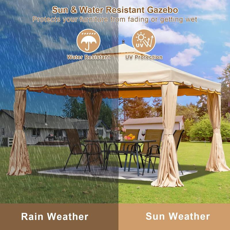 Outdoor Canopy Gazebo,Party Tent,Canopy Tent Cover, Double Roof Patio Gazebo Steel Frame with Netting and Shade Curtains for Garden, Patio, Party Canopy, Grey  patiofurniture