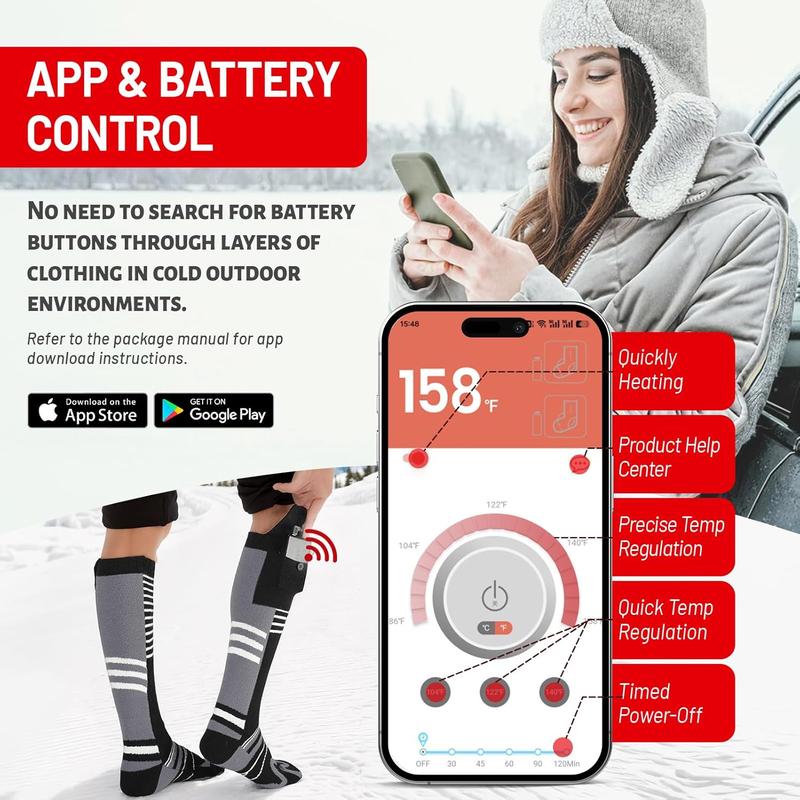 Faux Mink Fur Heated Socks (2 Pairs): 10-Hour Heating | APP-Control | 5000mAh Rechargeable Electric Socks - Battery Powered Cold Weather Foot Warmer Socks for Men Women | Hunting Skiing Camping